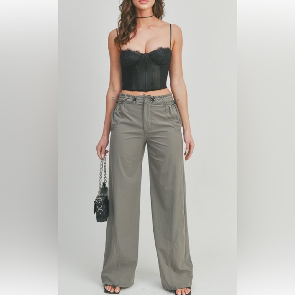 Win Win Women's Gray Wide-Leg Nylon Pants